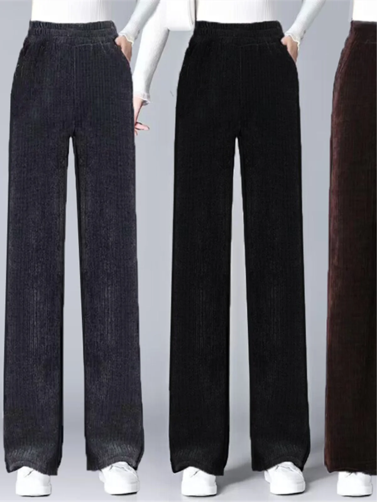 ثي واسعة الساق سراويل تقليدية المرأة فضفاضة Faionable أنبوب مستقيم Fce اصطف المخملية سراويل نسائية خريف شتاء جديد Sle #1