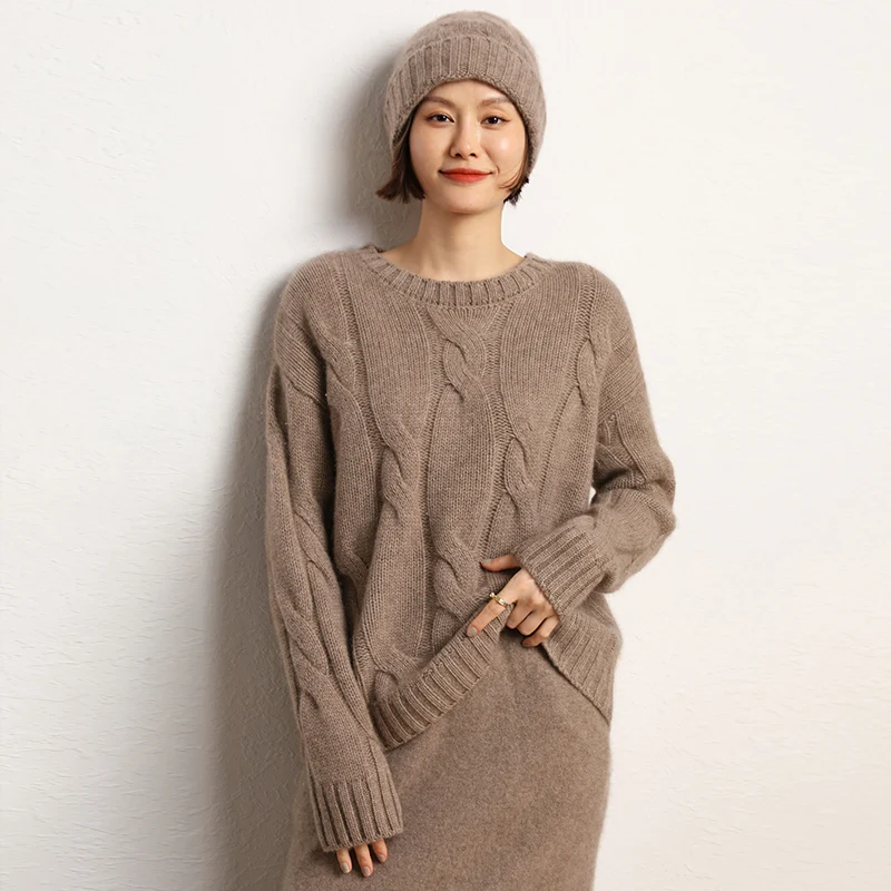 2022 Autumn Winter 100% Cashmere Sweater Round Collar Knit Pullover Women\'s High Quality Thicken Female Loose Large Size Top