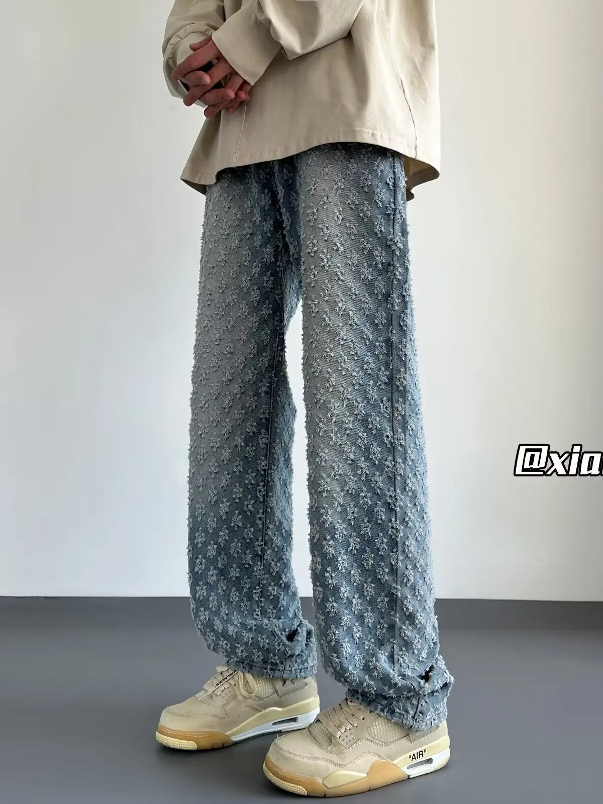 

Мужские джинсы синего цвета с вышивкой, летний трендовый дизайн, прямые штанины, в американском стиле, повседневные, свободного кроя