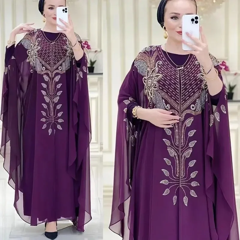 イスラム教徒のカフタンアバヤドレス女性ドバイトルコシフォンパーティードレスエレガントなイブニングドレスアフリカのブーブーファッション衣装オープンローブ