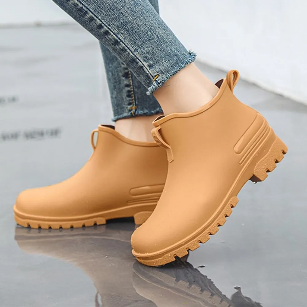 

Short Tube Rain Boots Shoes Non-slip Wear-resistant Thickened Water Boots Brown Waterproof Platform Rubber Overshoes