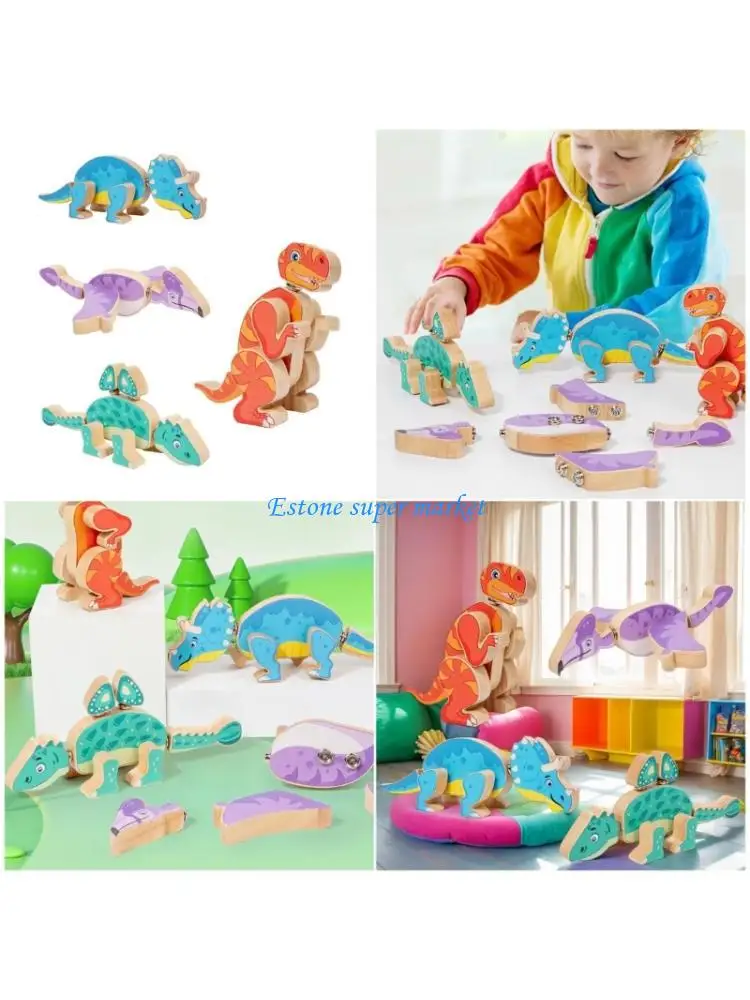 

090B 4PCS Dinosaur Building Block Educational Puzzle Toy Enhances Fine Motor Skill For Kids Toddler Construction Playset Toy