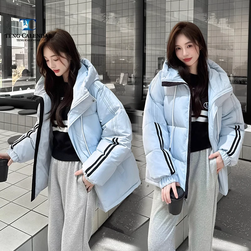 Modna kurtka puchowa, luksusowa, uniwersalna, ciepła i gruba kurtka z kapturem typu \\\\\\\"bread jacket\\\\\\\", damska, nowy styl na zimę 2025.