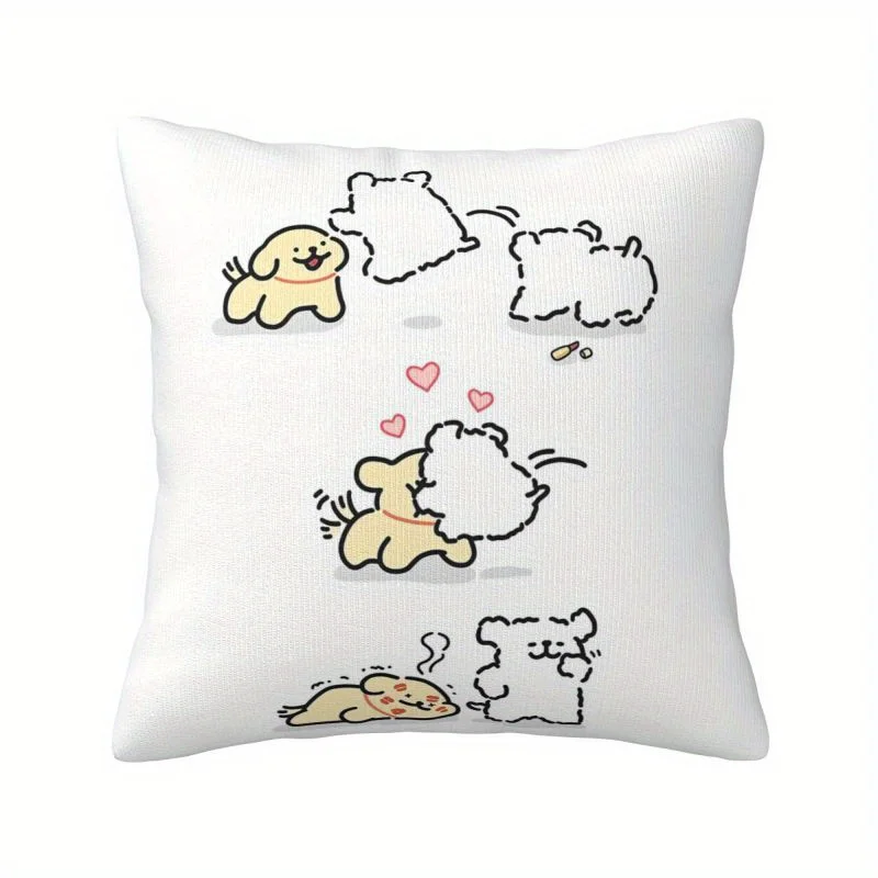 1pc Cute Maltese & Golden Retriever Puppy Pillow Cover, Adorable Line Art Dog Design Cushion Case for Bed Sofa Home Decor Gift