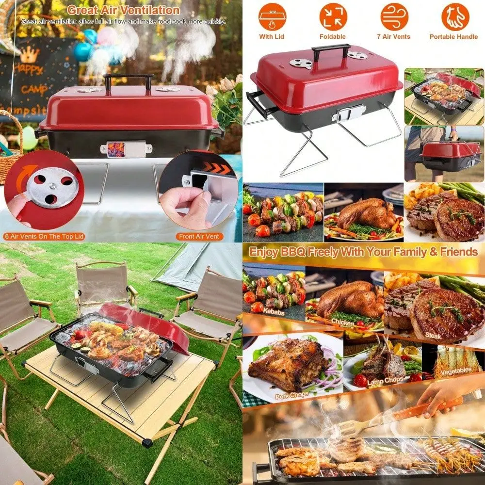 

Charcoal Grill Outdoor Tabletop Grill Small Barbecue Smoker Folding BBQ Grill With Lid For Backyard Camping Picnics Beach