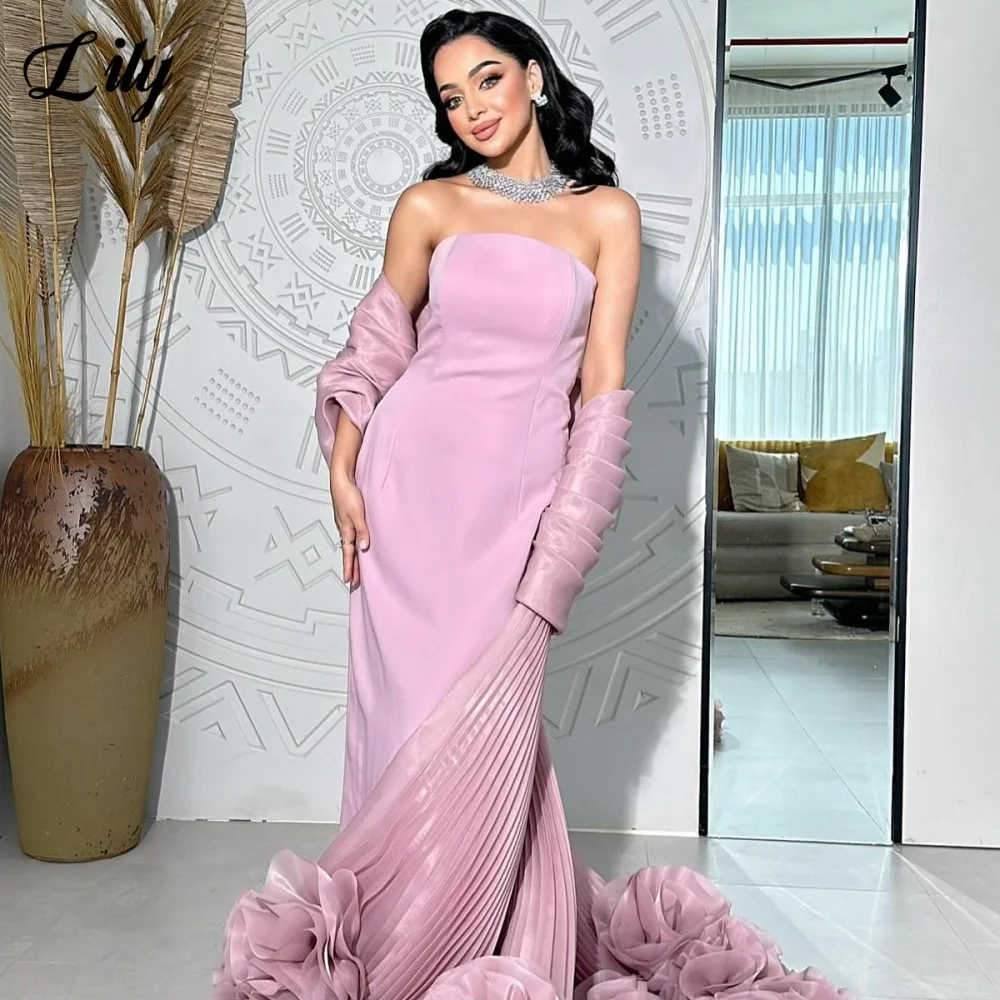 فستان حفلات من Lily Sky Blue بسيط مع أكتاف مكشوفة فستان حفلات بوق مشد خلفي مع زهور للمناسبات الخاصة حسب الطلب