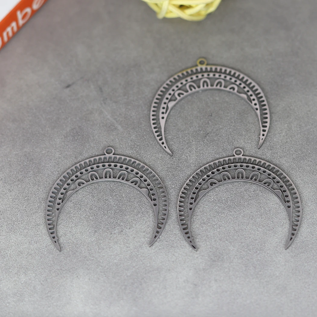 3PCS Crescent Moon Hollow-out Stainless Steel Pendant Charms for Jewelry Making DIY Craft Tassels Bohemia Earrings Necklace Girl