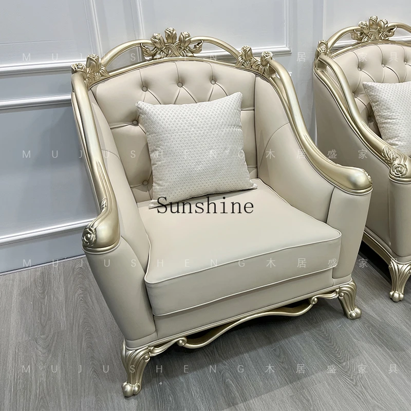 French light luxury, carved  palace high-end solid wood three-person sofa, princess living room combination