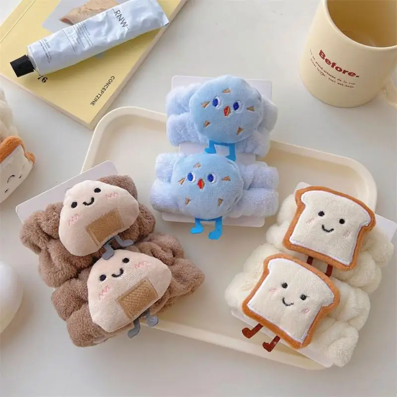 Cute Bracer Set Bundle Hair Water Proof Cartoon Toast Appearance Cloth Bathroom Supplies Microfiber Wristband Soft Wash Bracer