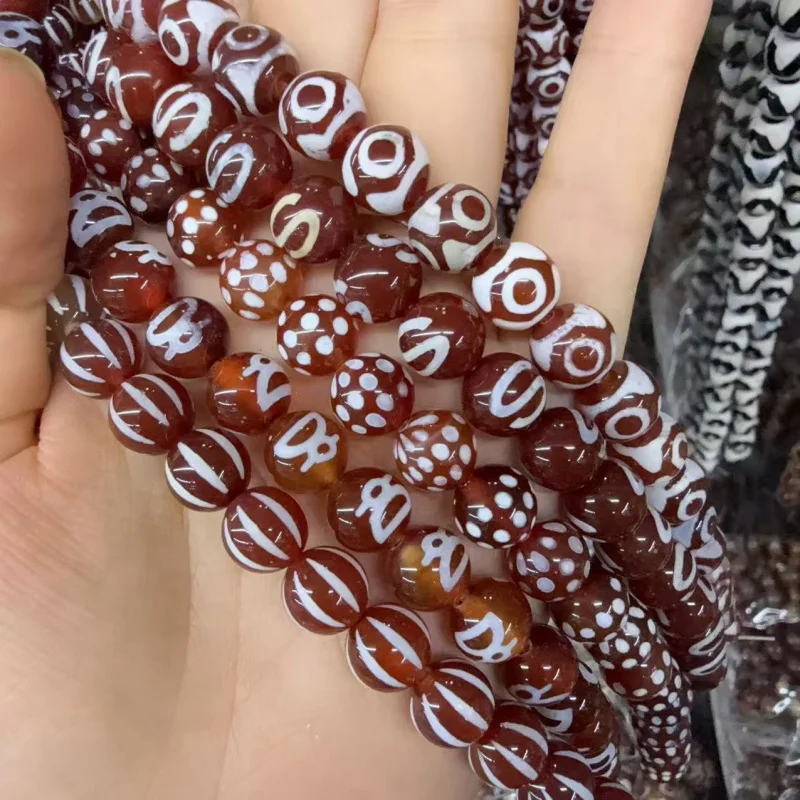 

In stripsdiyLoose beads, necklace, bracelet, Buddhist beads, accessories, natural agate, red agate round beads, Dzi beads