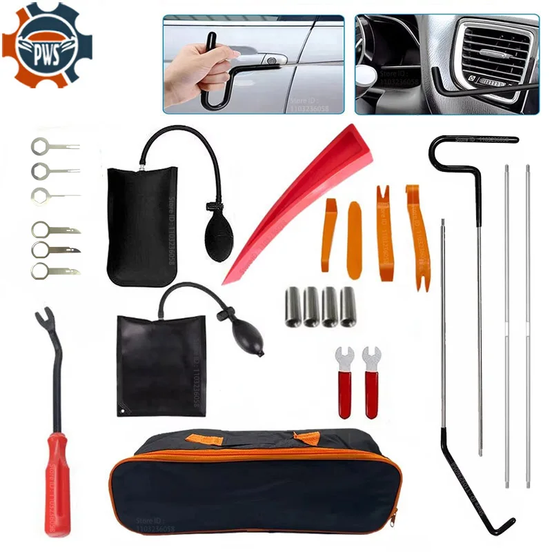 PWS Auto Tool Kit Door Open Grabber Lockout Lock Pick Set Long Range Reach Hooking Key Lost In Truck Air Wedge Bag Pump Car Tool