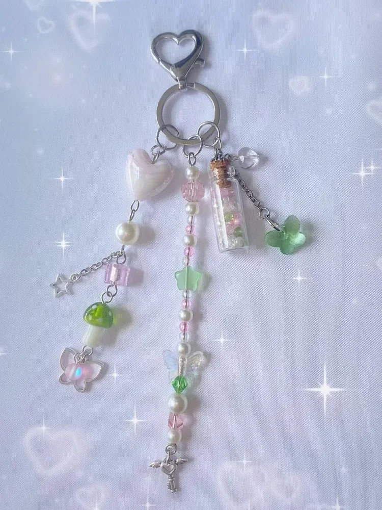 

Kawaii heart-shaped charm silver girl geometric sweet love Pearl cute key chain Y2K