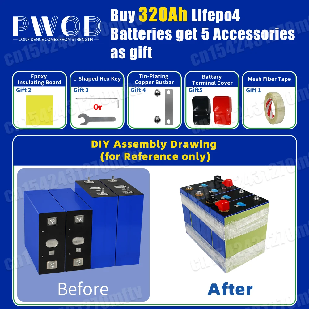 Grade A 3.2V 320AH Lifepo4 Battery Rechargeable Lithium Iron Phosphate  DIY 12V 24V 48V for Camping Boats Golf Cart RV Forklift image 2