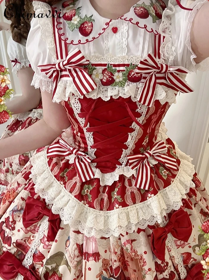 

Милая милая рубашка Лолиты с короткими рукавами для девочек, весна-лето, новая модная рубашка с клубничной вышивкой, кавайная студенческая универсальная рубашка, топ