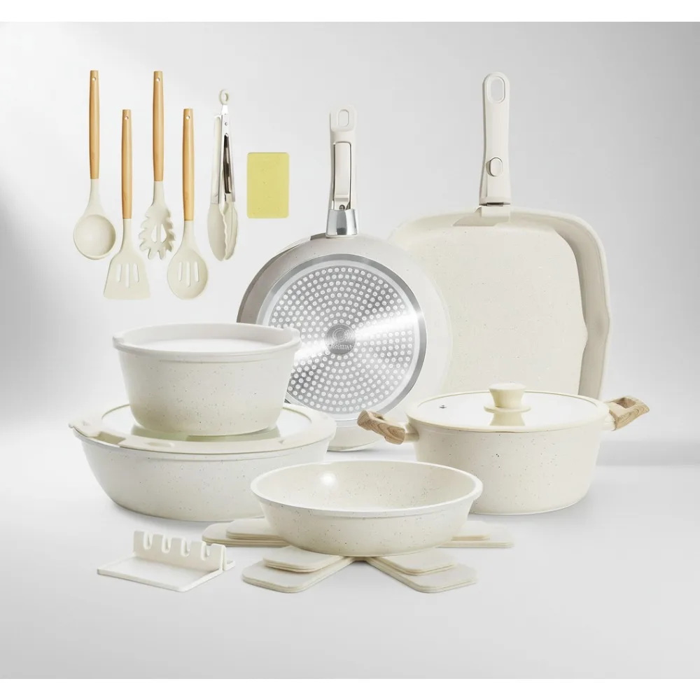 

23pcs Nonstick Ceramic Cookware Set with Removable Handle, Induction Compatible Stackable Pots & Pans for Kitchen