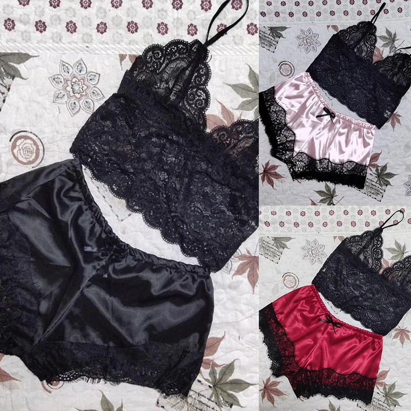 Fashion Sexy Lingerie Porno Babydoll Erotic Sleepwear Women Underwear Bow Lace Hot Sex Dress Temptation Satin Nightdress Suit