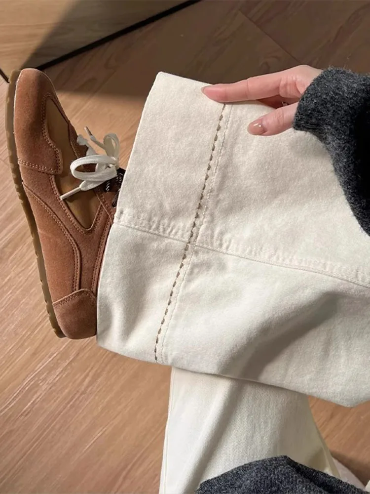 Jean blanc à jambes larges pour femme, petit pantalon droit, grande taille, gros MM, poire singe, décontracté, taille haute, Denim, nouvelle collection automne 2025