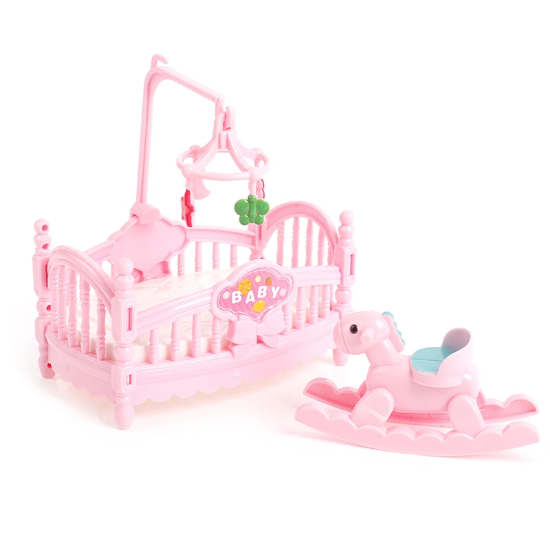 Miniature Crib Bed And Wooden Horse For Children Girls Gift Outdoor Doll Beach Leisure Table With Umbrella Chair Folding Chair