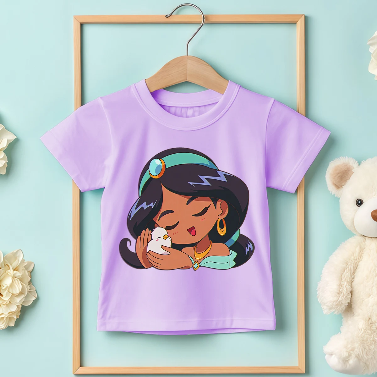 Camiseta de algodón puro Aladin y The Magic Lamp, ropa básica para niños, camiseta cómoda para niñas, camiseta de manga corta con cuello redondo para exteriores