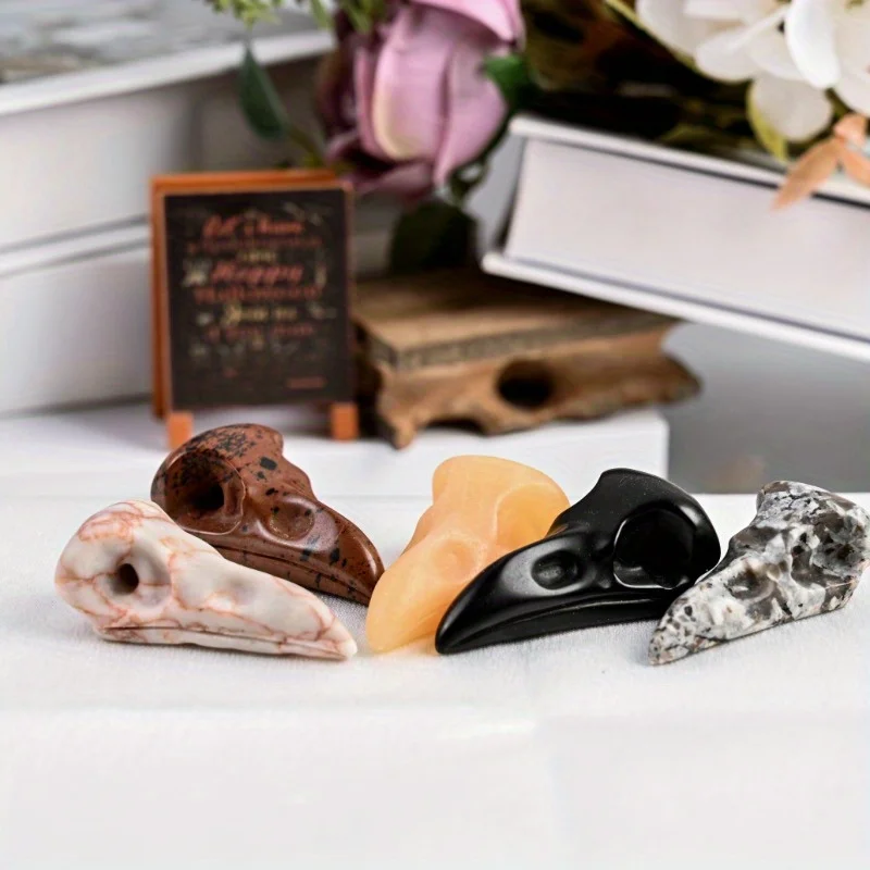 

1pc Exquisite Natural Quartz Crow Skull Statue Ornament - Unique Home Decor Accent, Crystal Figurine, Mystical Desk Decoration