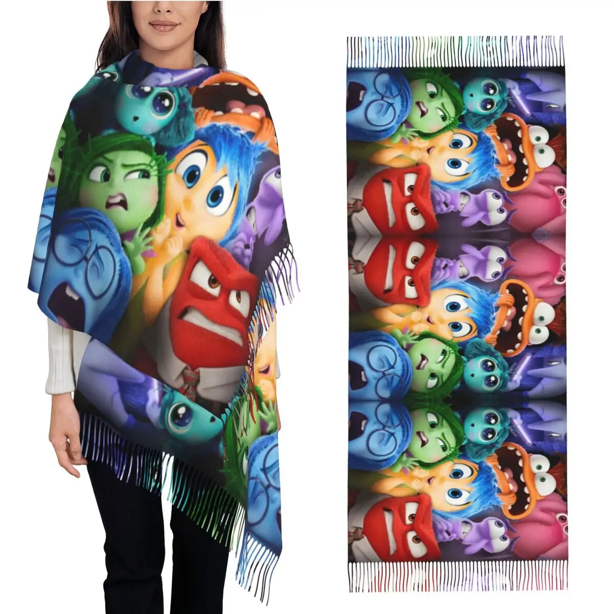 

Inside Out Cartoon Kawaii Scarf Warm Soft Shawls and Wrap with Tassel Women Popular Large Scarves Winter Design Bufanda