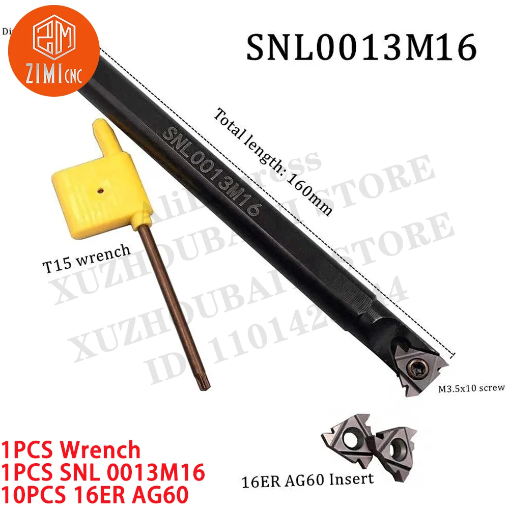 1PC SNL 0013M16 Left Hand Internal Threading Boring Bar +10pcs 16ER AG60 Carbide Inserts CNC metal lathe mechanical cutting tool