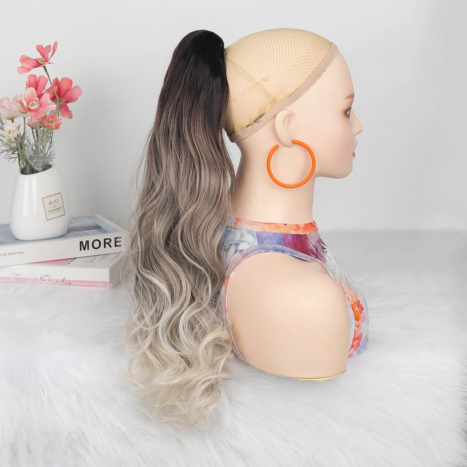 Synthetic Ponytails Vibrant Gradient Ombre 20Inch Curly Wave Ponytail Extension Trendy Claw Clip In Hairpiece