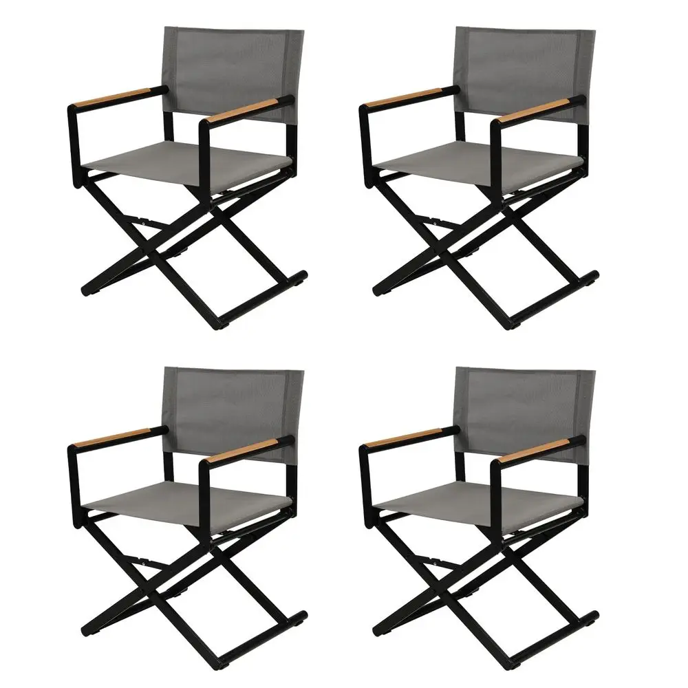 

ExtraWide 4Pack Directors Chairs, Folding Dining Chair Set of 4 with Sling, Woodgrain Armrests, Outdoor, Gray