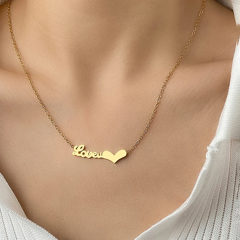 Stainless Steel Necklaces LOVE Heart Pattern Chain Couple's Daily Delicate Necklace For Women Jewelry Dating Party Wear New in