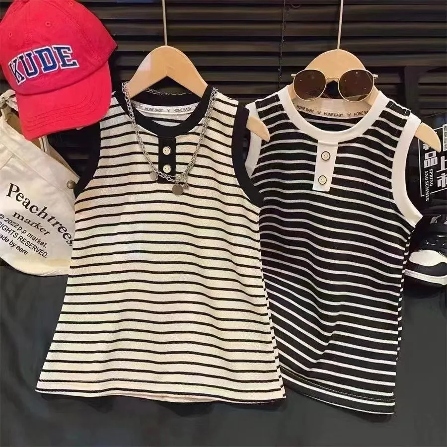 2026 Summer 80-160cm Girls Casual Stripe Sleeveless Dress Two Colors 4