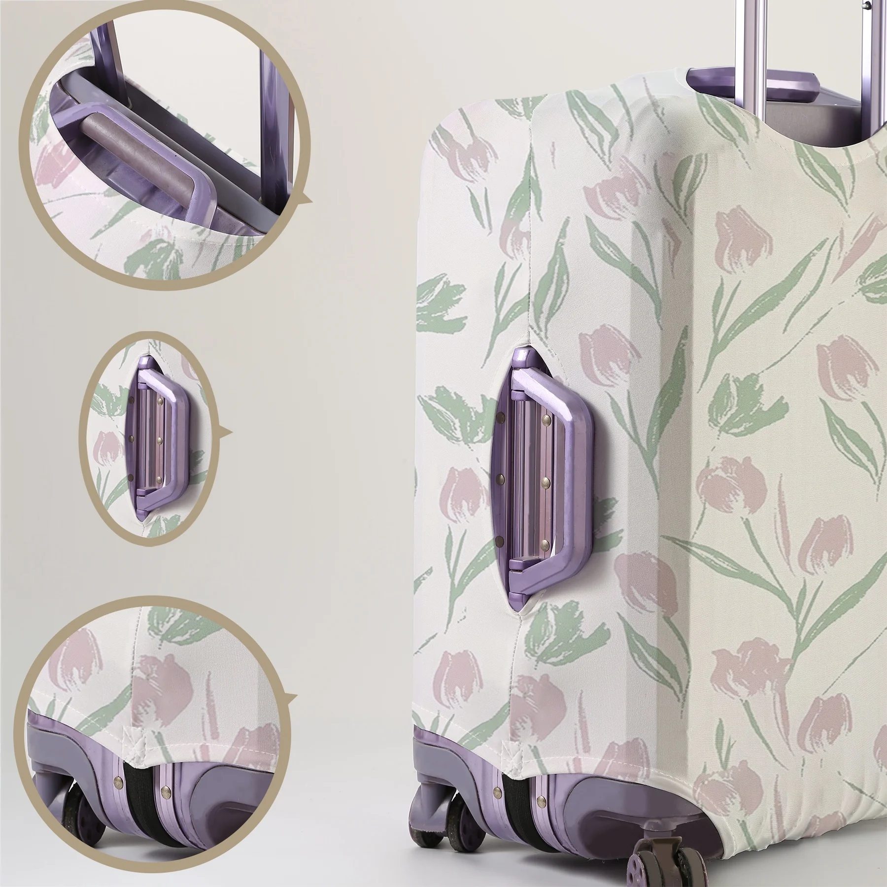 Brush style tulip full print pattern luggage protection cover, suitable for 18-32 inch luggage covers, luggage handle gloves, tr