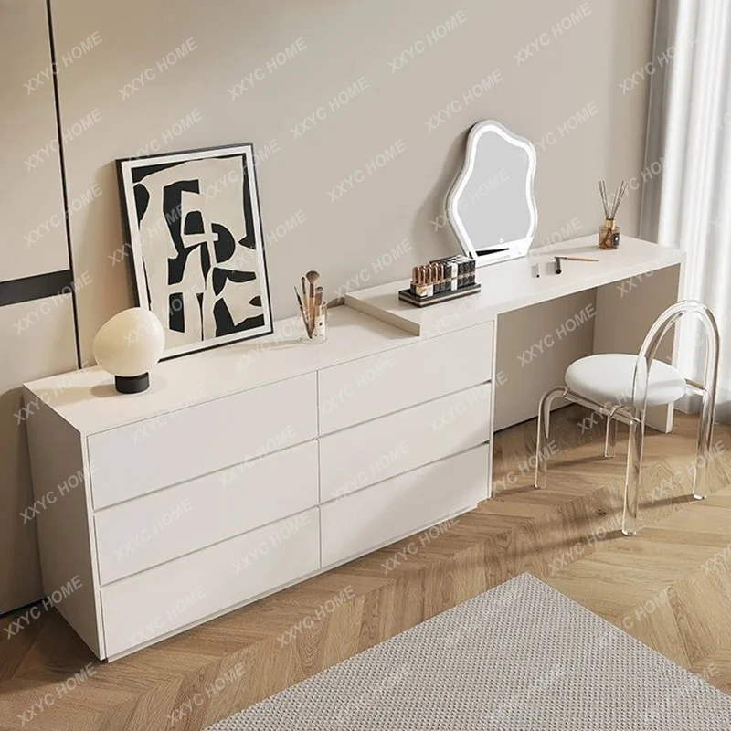 

Кремовый комод-туалетный столик со встроенным прикроватным хранилищем для спальни