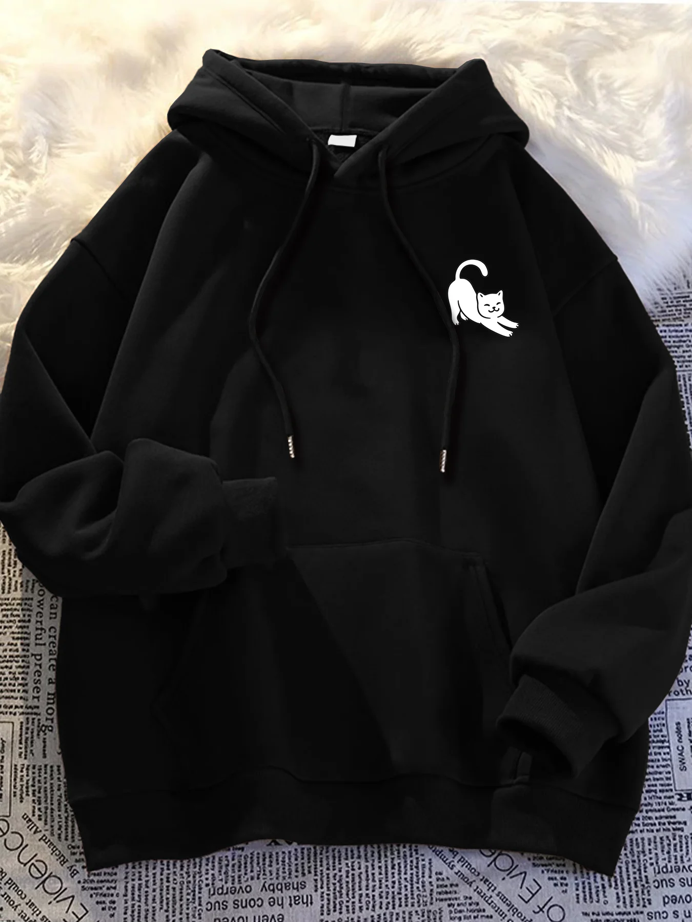 Casual Hoodie with Cat Silhouette Design,  with Front Pocket, Loose Fit Hooded Sweatshirt for Fall/Winter
