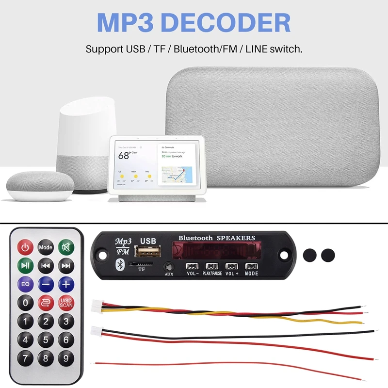 Bluetooth 5.0 MP3 Decoder Board DC 5V 12V Car FM Radio Module Support TF USB AUX for Car Phone-PZZW