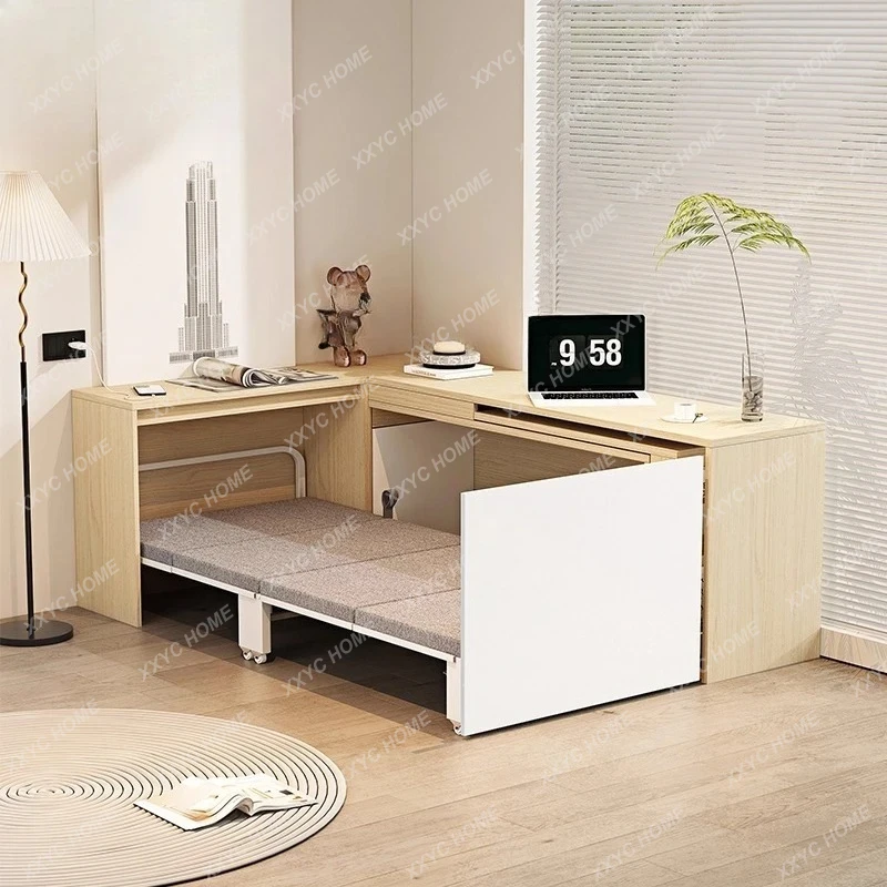

L log wind lunch break folding bed rotating desk integrated small apartment multi-functional study invisible bed
