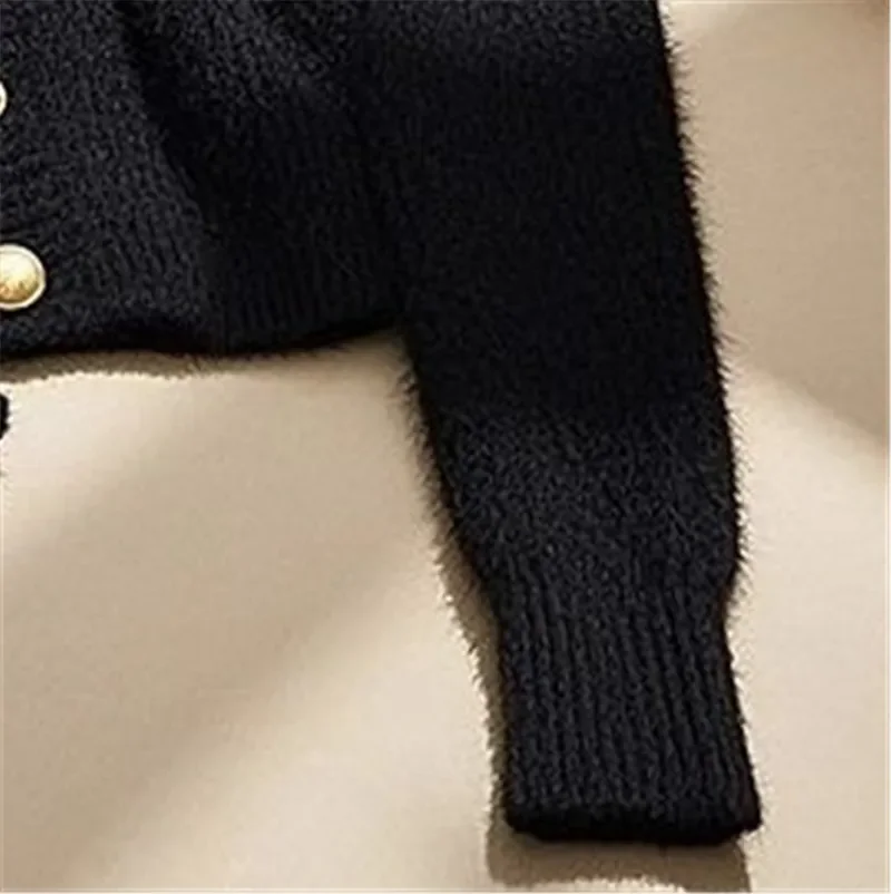 秋の新作ブラックカーディガン レディース 韓国ファッション スラッシュネック カシミヤ レディースセーター ボタン スリムウエストベルト ニットウェア