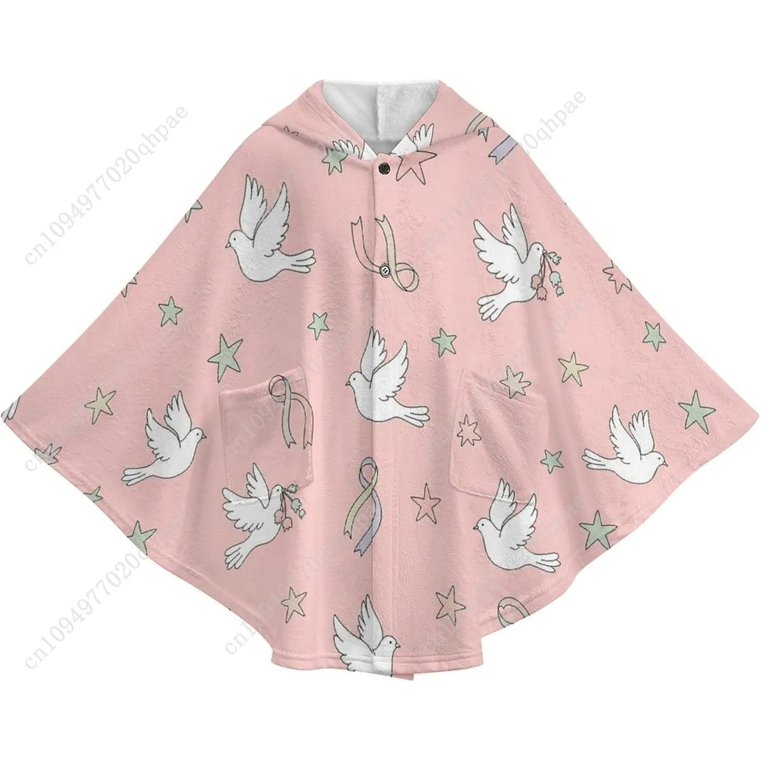 سترة بطانية مريحة من الفلانيل، قلنسوة كبيرة الحجم بأشرطة على شكل نجوم مع جيوب للأطفال والمراهقين #4