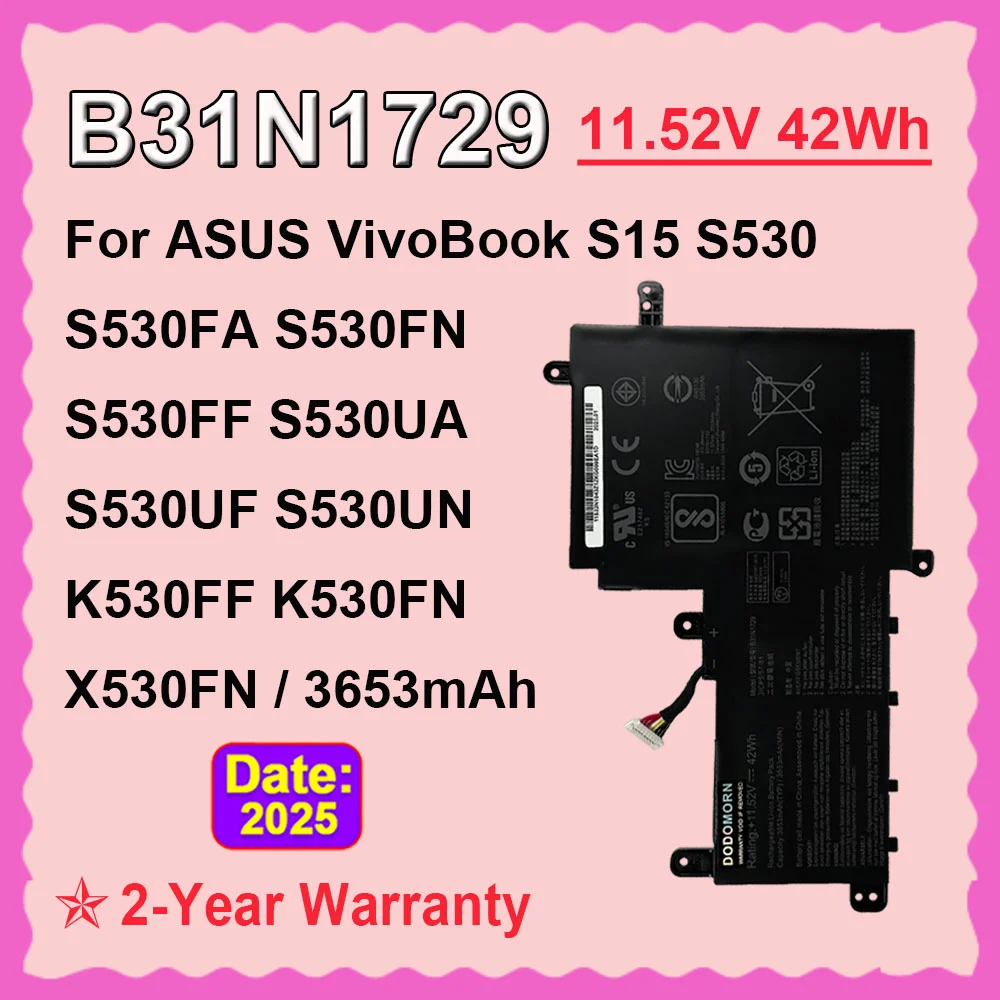 Batería para Portátil B31N1729 de 11.52Wh 42Wh para ASUS VivoBook S15 S530 S530FA S530FN S530UA S530UF S530UN K530FN X530FN S5300F Series