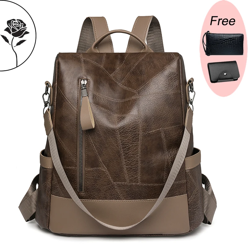 Waterproof Soft PU Leather Ladies Backpack Fashion Shoulder Bags For Women Large Capacity School Bags For Girls Rucksack Sac