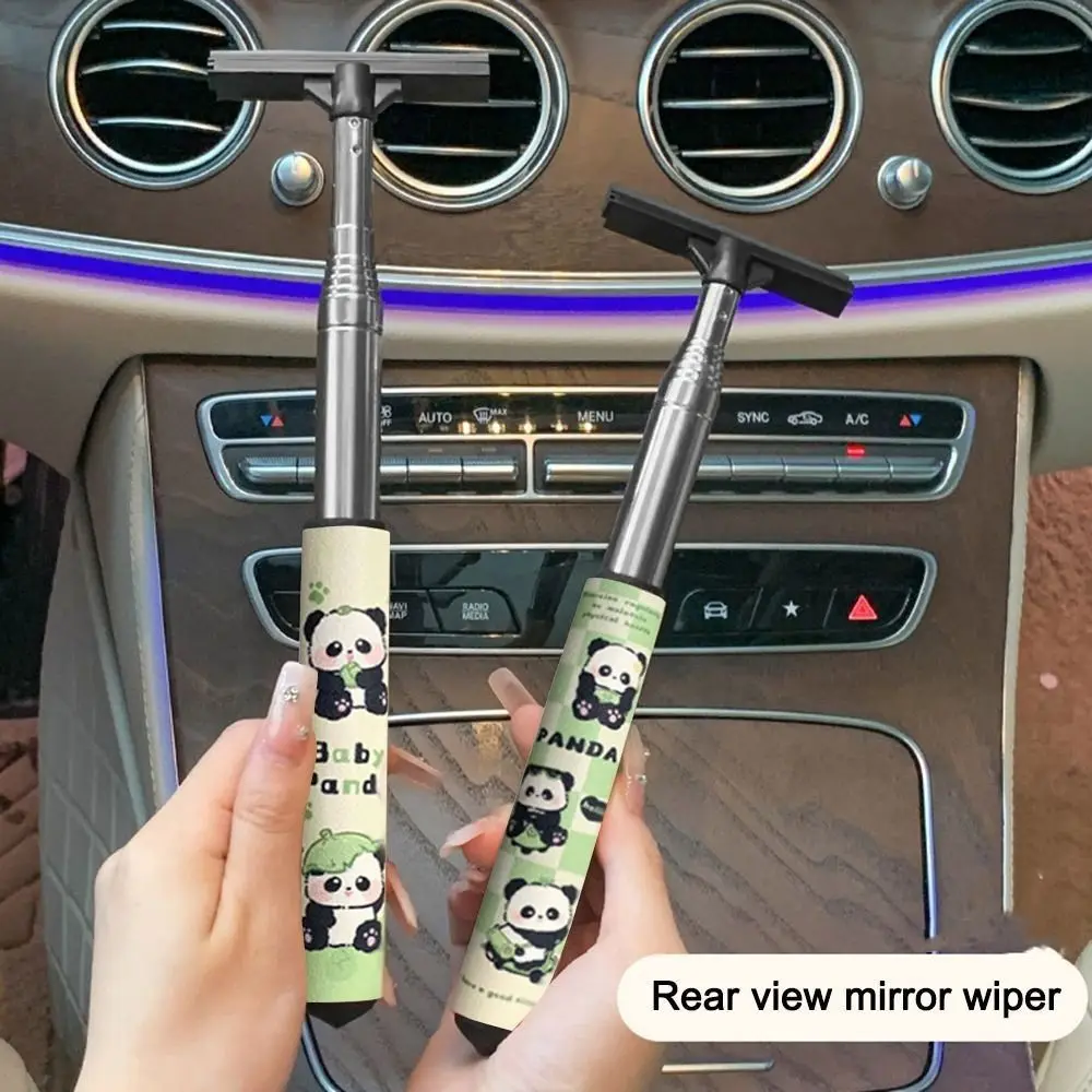 Handle Car Rearview Mirror Wiper Retractable Stainless Steel Window Wash Cleaning Brush Layered Brush Head