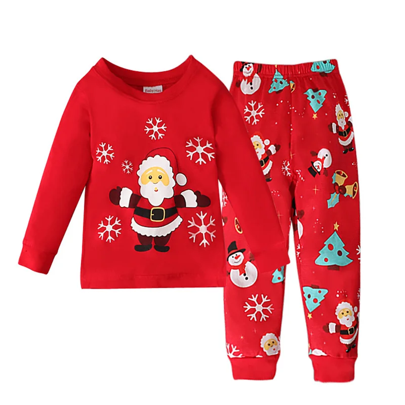 

Cartoon Christmas Santa Kid Boys Girls Clothes Set Baby Long Sleeve Pamas T-Shirt Tops +Pants 2Pcs Home Clothing Nightwear