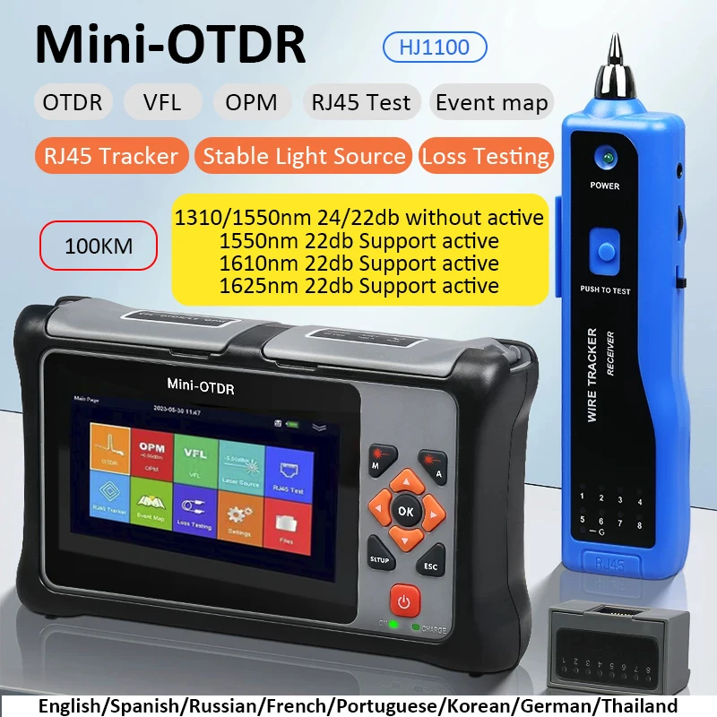 Mini OTDR 1610nm 1550nm Active Fiber Test 100km Optic Fiber Reflect,RJ45 Tracker/Event Map/PDF Report 22dB Ethernet Cable Tester