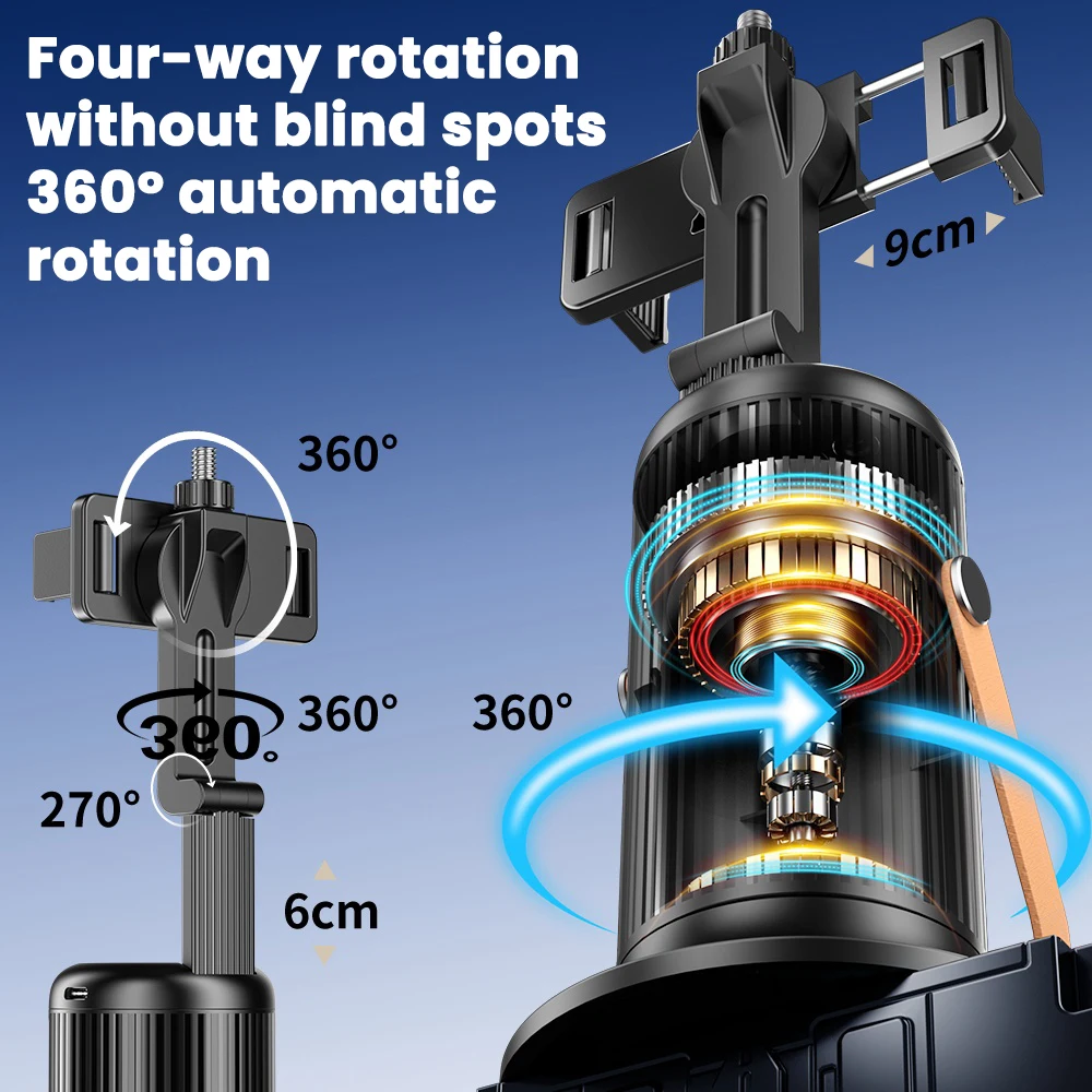 Selfieshow Gimbal 360 Rotation AI Automatic Tracking Shooting Stabilizer Detachable Phone Clip Mini Selfie Stick PhoneHolder