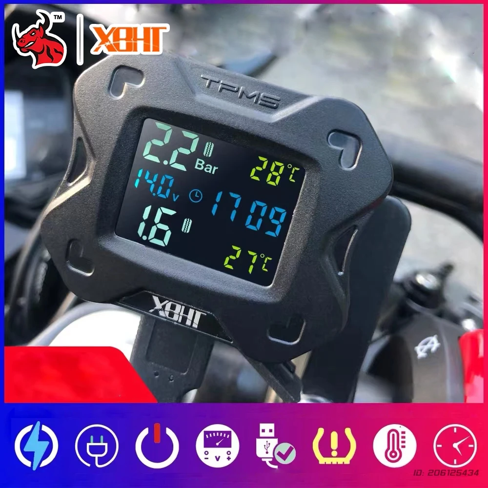 

Motorcycle Solar Power Tire Pressure Monitor Real Time Tire Pressure Monitoring System Temperature Motorbike Sensor Alarm System