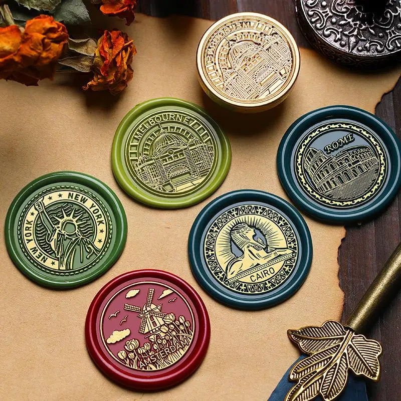 City Medallion Wax Seal Stamp Solid Copper Head Classic Sealing Wax Stamps For DIY Cards Scrapbooking Envelopes Invitation Decor