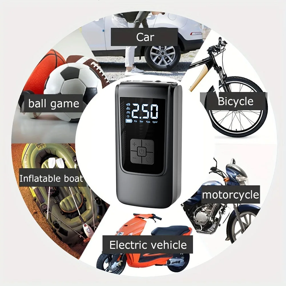 Tragbare Luftkompressor Reifen Inflatorpumpe Drahtlose Reifenfüllpumpe Genaue Druckluftpumpe für Motorrad Fahrrad Ball