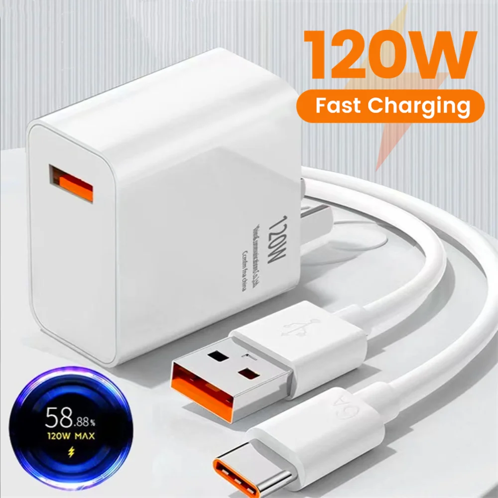 

120W USB GaN Charger Fast Charging QC3.0 USB C Type C Cable Mobile Phone Charger Adapter For iPhone Samsung Xiaomi Quick Charge
