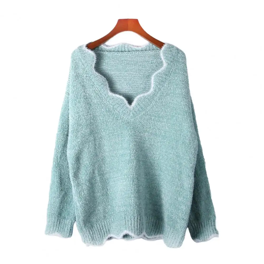 

Women's V-neck Knitted Sweaters for Autumn Loose Pullover Tops Jumper Long Sleeve Pullovers