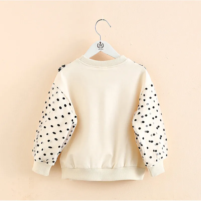 Spring Autumn Fashion 2 3 4 5 6 8 9 10 11 12 Years Children Outwear Cotton Dot Lace Sleeve Patchwork Kids Baby Girls Sweatshirt