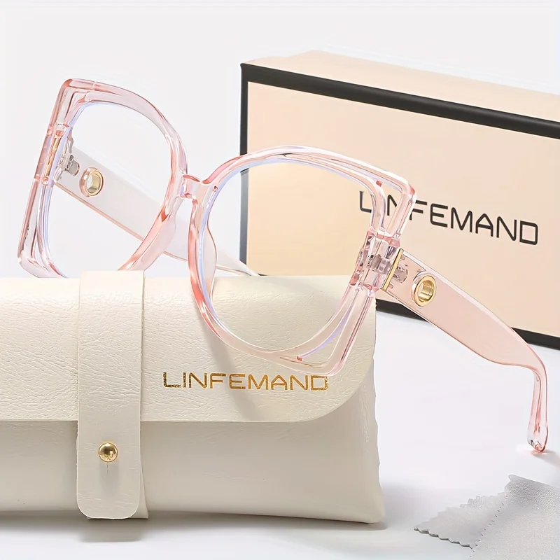 نظارات LINFEMAND العصرية ذات العدسات الشفافة المربعة الكبيرة للنساء، نظارات قراءة للمكتب، هدايا العيد #5